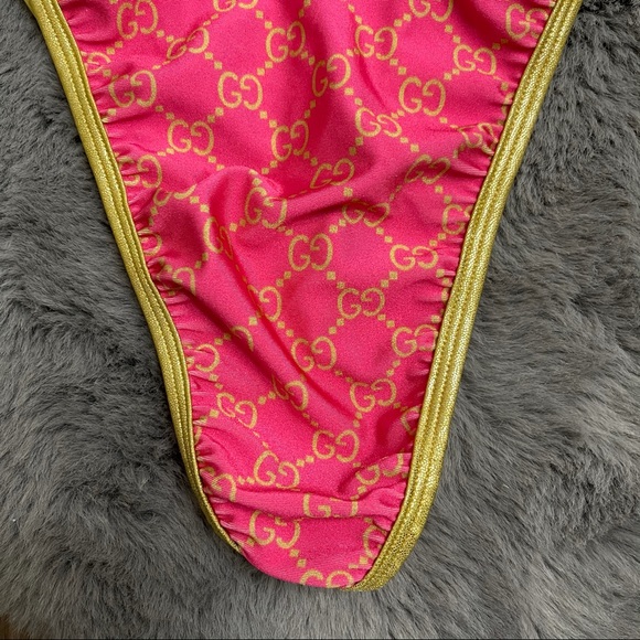 Pink monogram double G pink one piece swimsuit - Picture 3 of 9